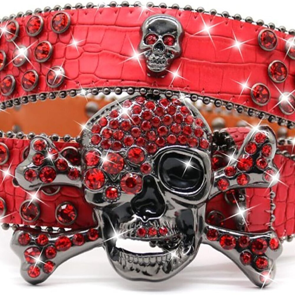 Rhinestone Skull Belt Men Women Skull Rhinestone Belt Studded Punk Y2k Belts Wes